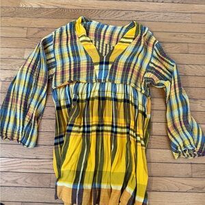 Free People Yellow and Blue Plaid Tunic